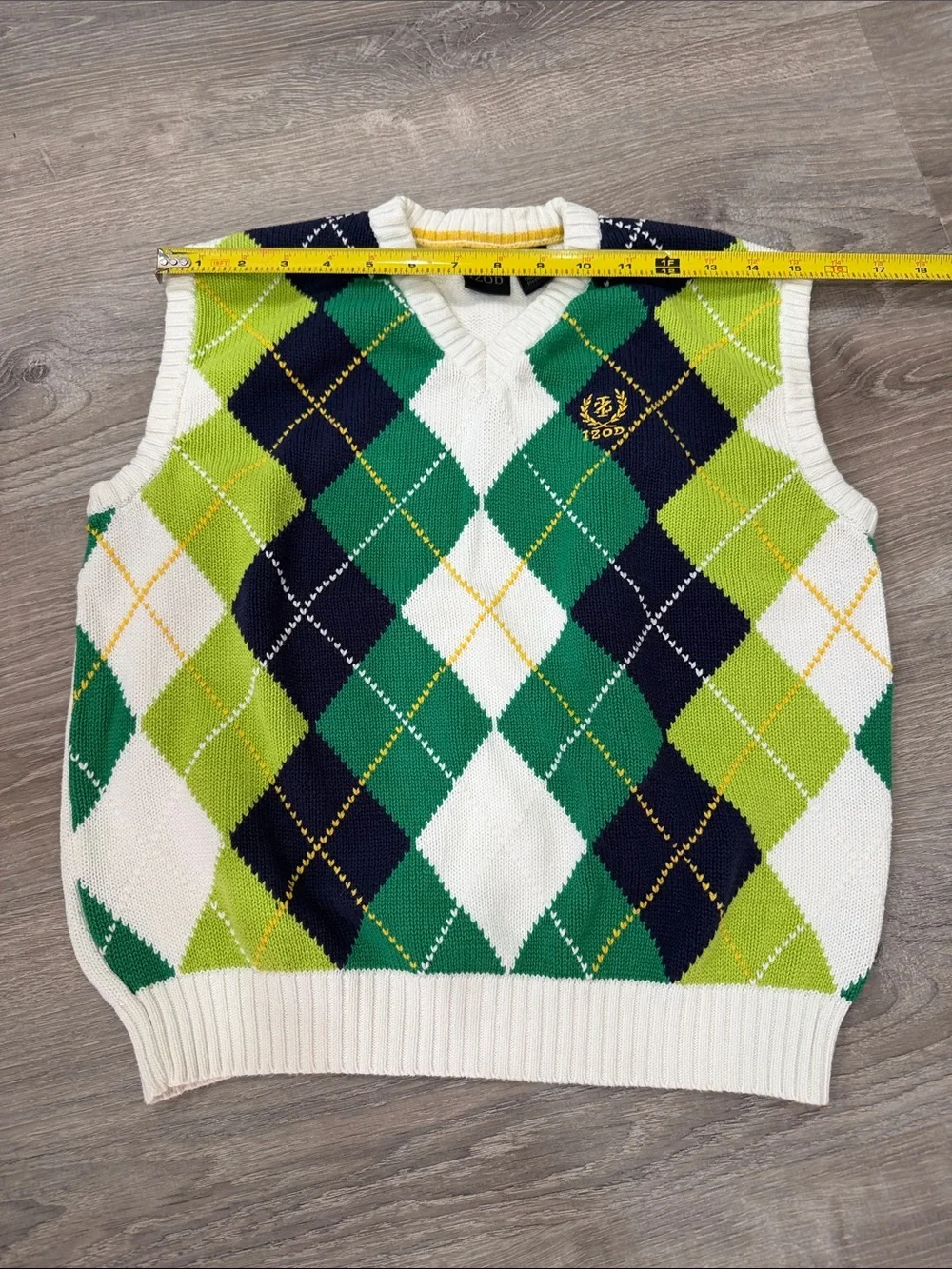 Izod Green, Navy & White Argyle V-Neck Sweater Vest